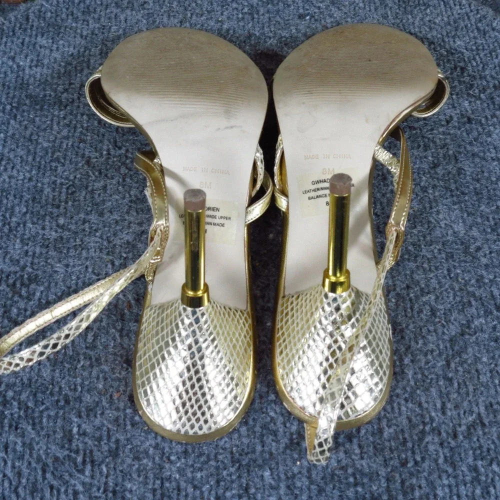 Guess Hadrien Women Stiletto Sandal 8M Formal Evening Gold Snakeskin Embossed